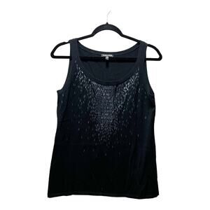 Eileen Fisher Black Sequin Neck 100% Wool Sleeveless Basic Tank Top Size Small